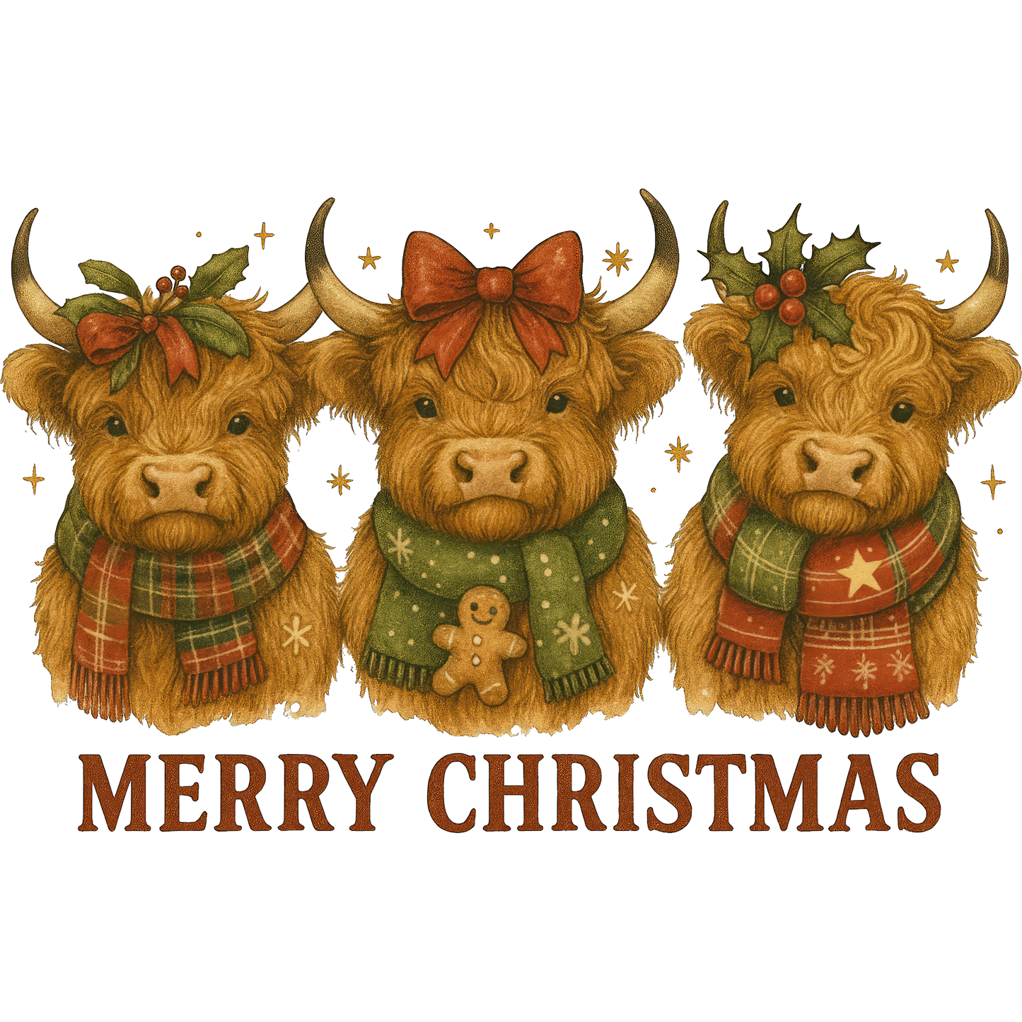 Merry Christmas Highland Cow Trio Festive Print