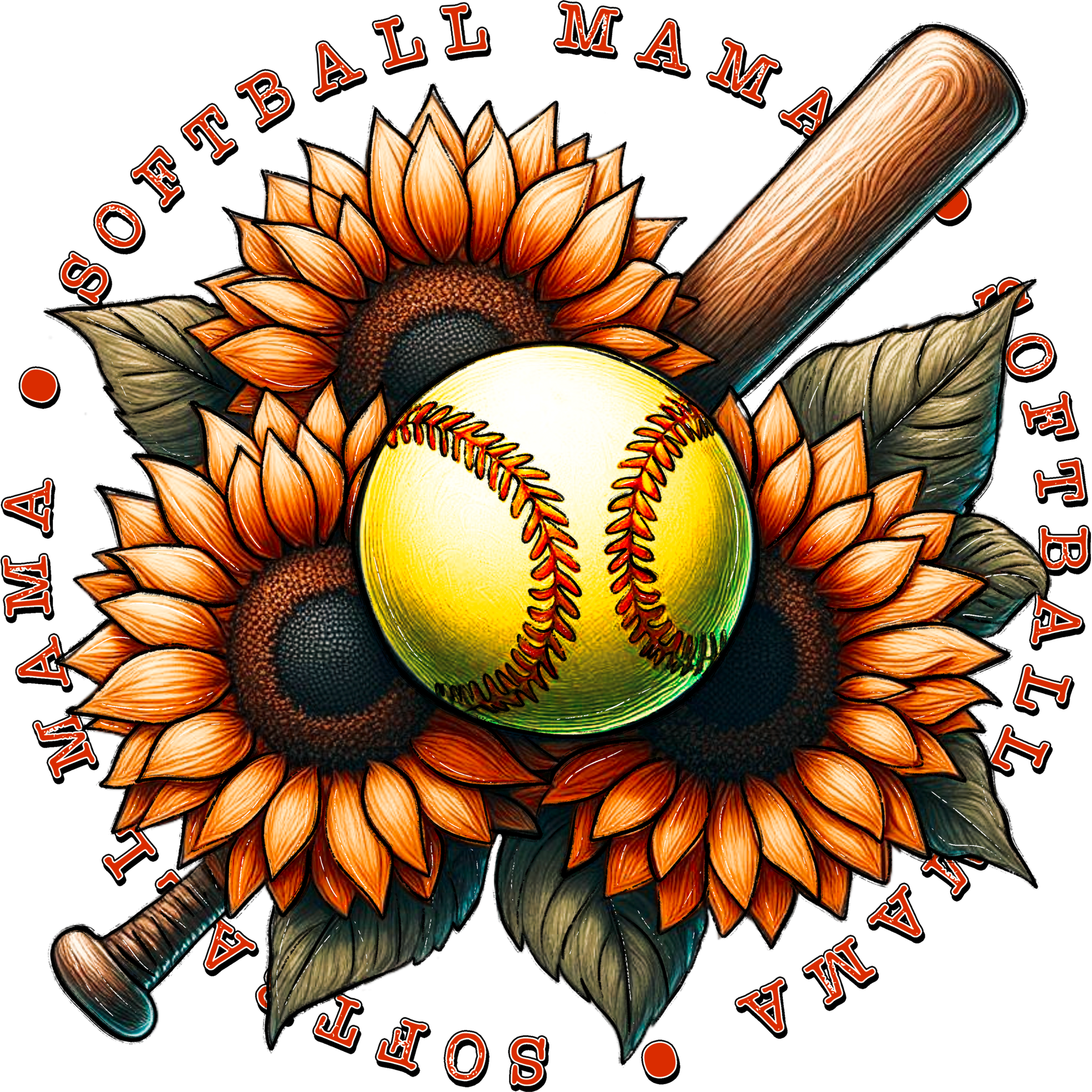 Softball Mama Sunflowers and Bat Sports Artwork