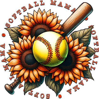 Softball Mama Sunflowers and Bat Sports Artwork