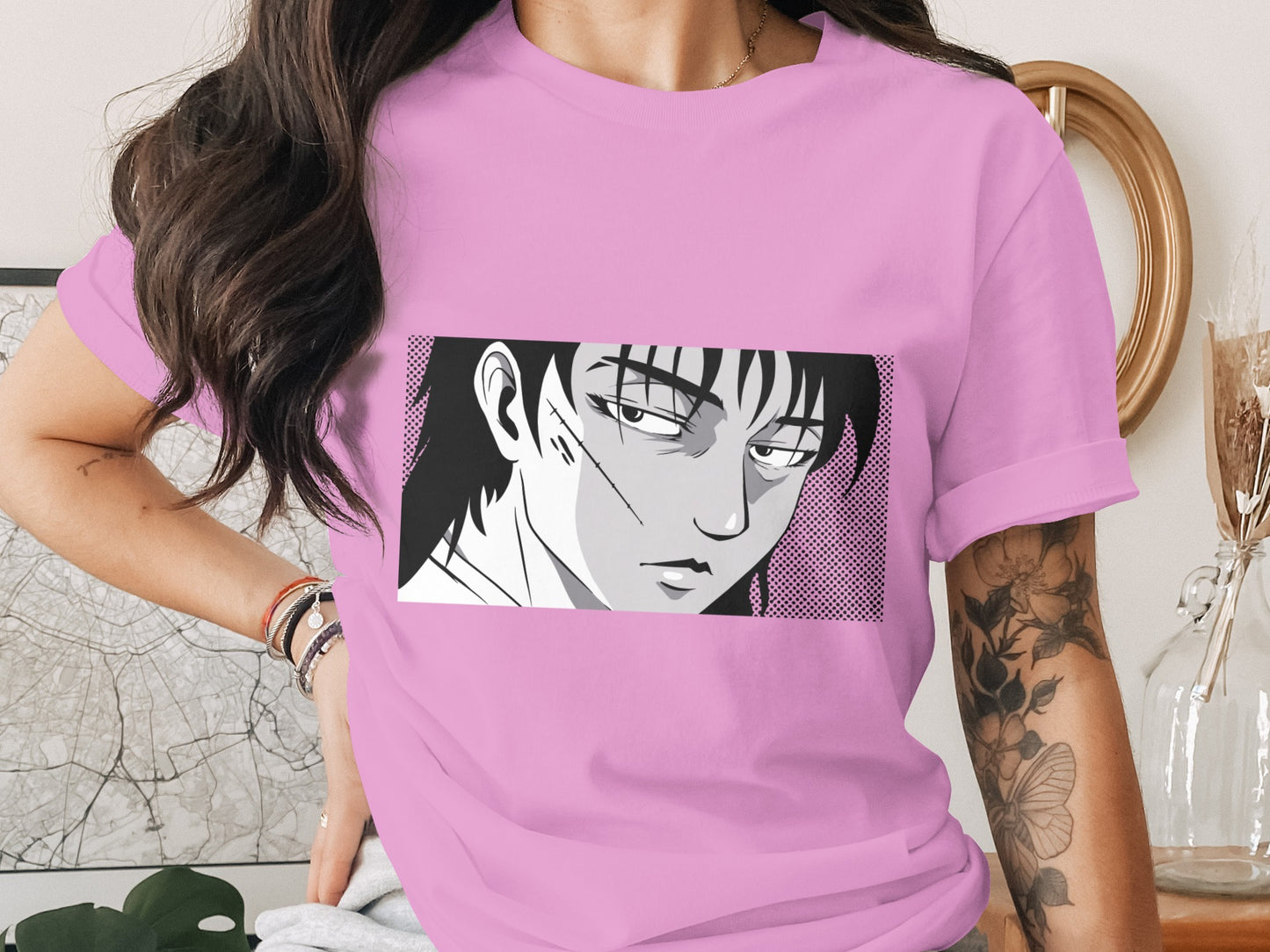 Anime Character Graphic Print Pink T-Shirt