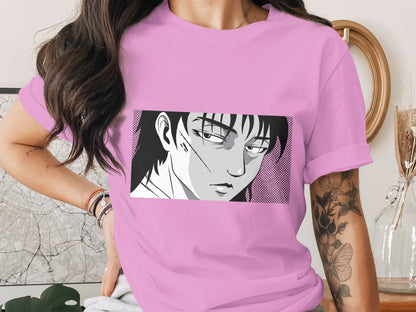Anime Character Graphic Print Pink T-Shirt