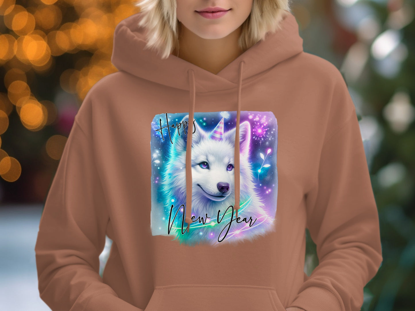 Happy New Year White Wolf Graphic Hoodie Product