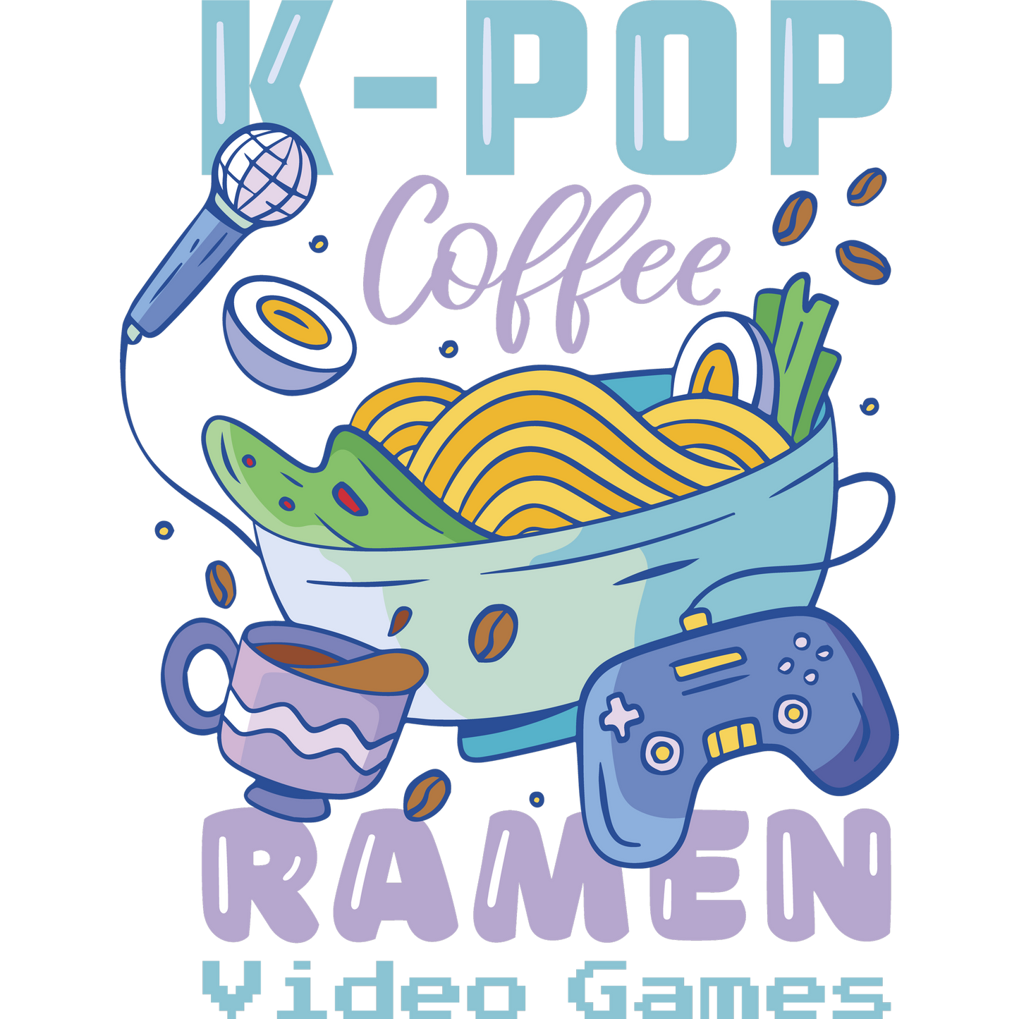 K-Pop Coffee Ramen and Video Games Themed Design
