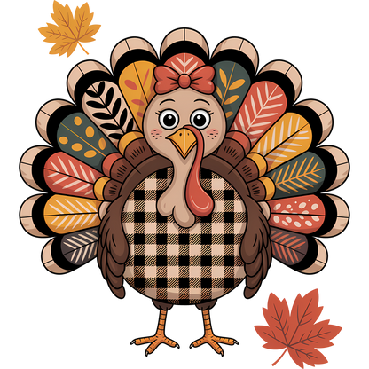 Cute Turkey T-Shirt, Thanksgiving Tee, Fall Leaves Shirt, Autumn Design, Turkey with Bow, Seasonal Apparel, Thanksgiving Outfit