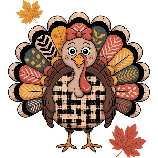 Cute Turkey T-Shirt, Thanksgiving Tee, Fall Leaves Shirt, Autumn Design, Turkey with Bow, Seasonal Apparel, Thanksgiving Outfit