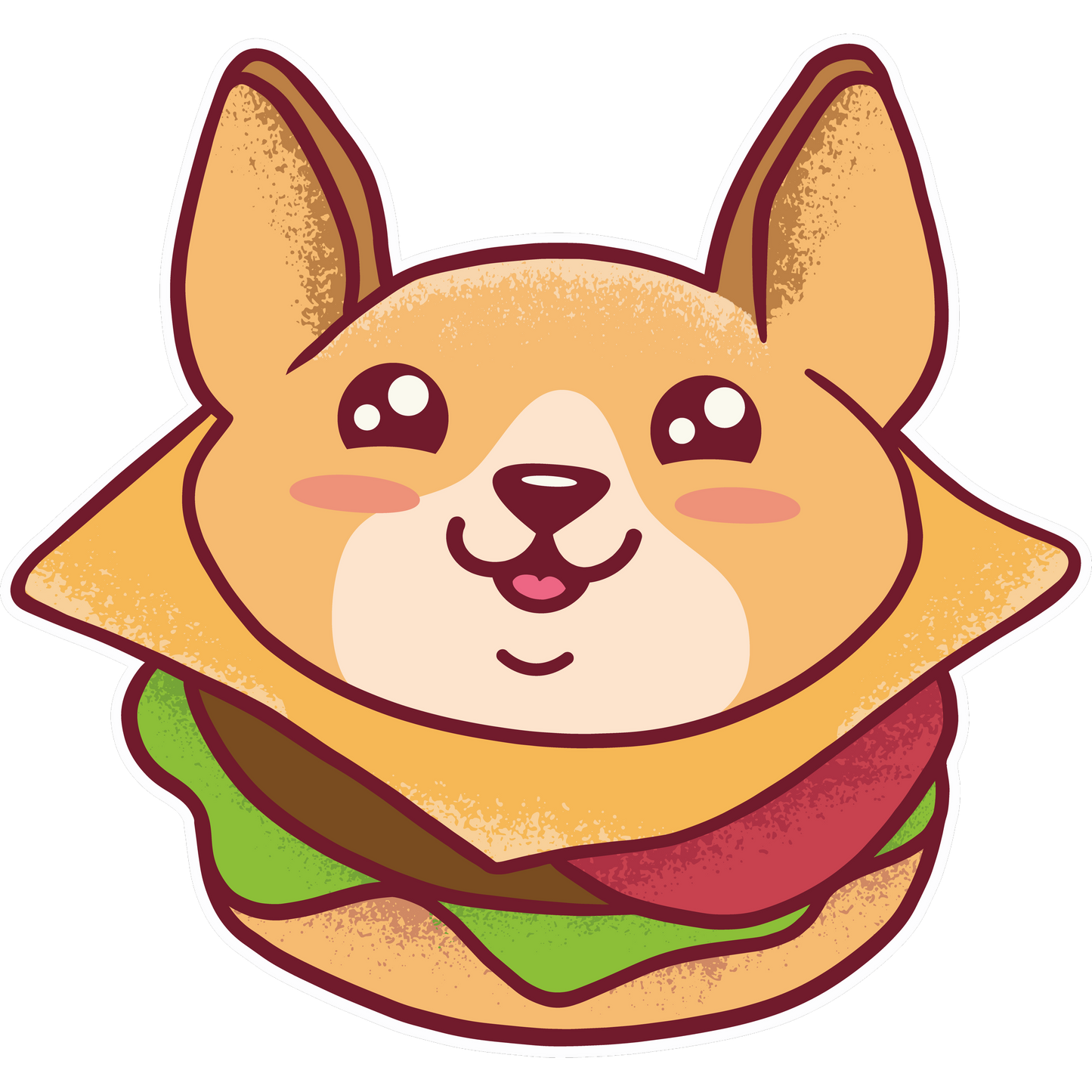 Cute Shiba Inu Burger Sticker Adorable Dog Cartoon