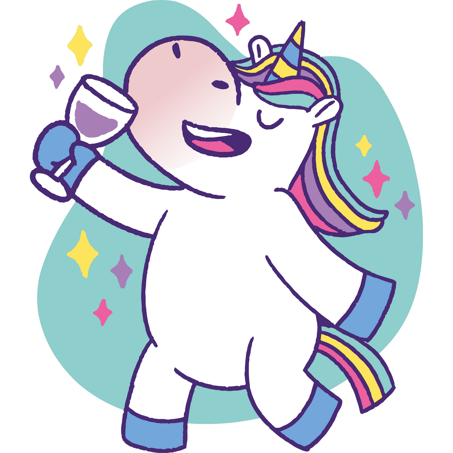 Happy Unicorn Drinking Wine Cartoon Art Print