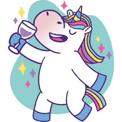 Happy Unicorn Drinking Wine Cartoon Art Print