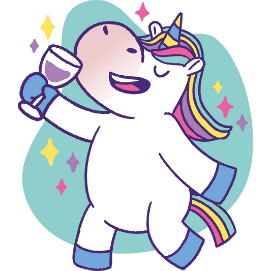 Happy Unicorn Drinking Wine Cartoon Art Print