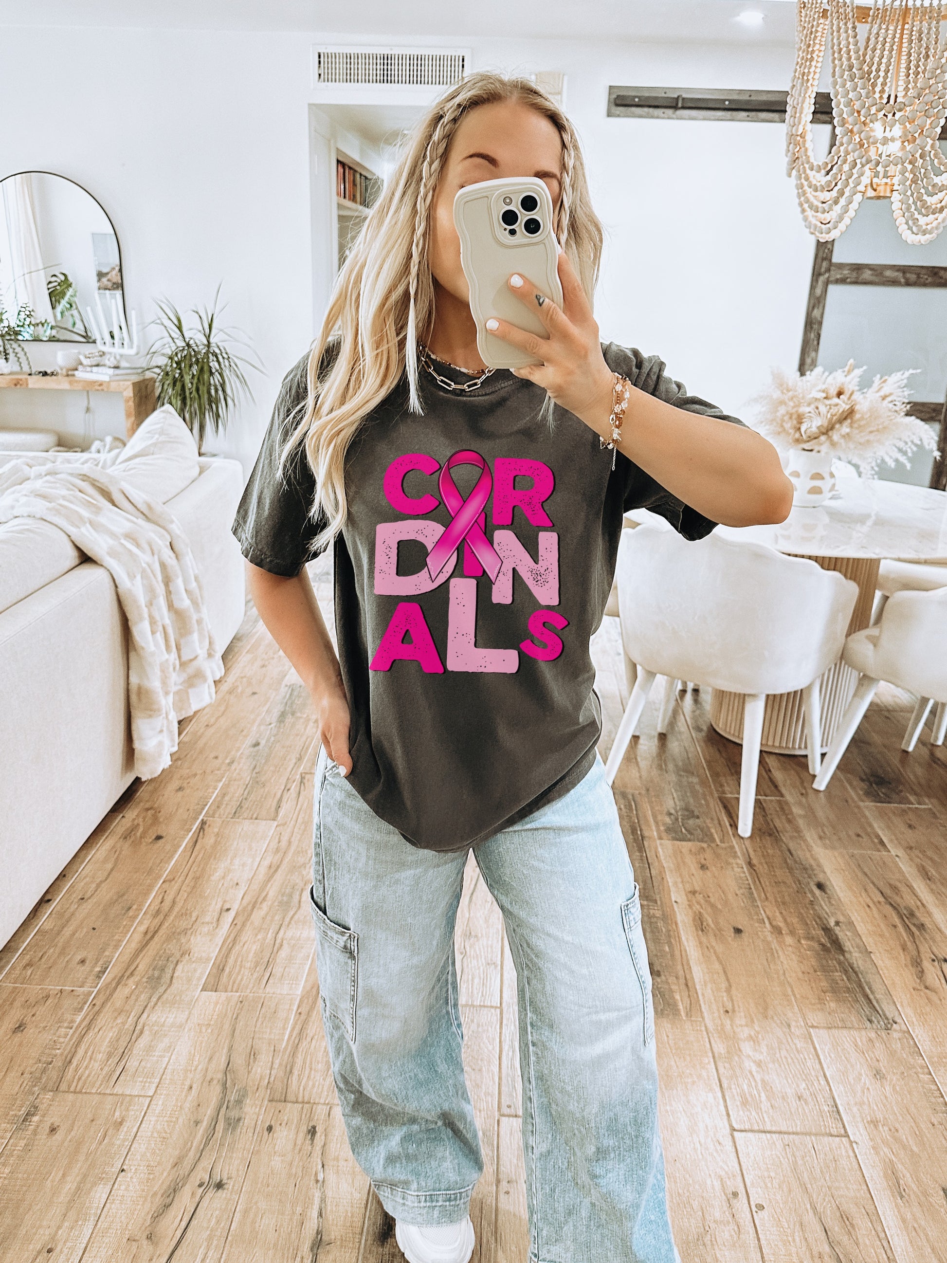 Pink Ribbon Cardinals Graphic Tee for Women