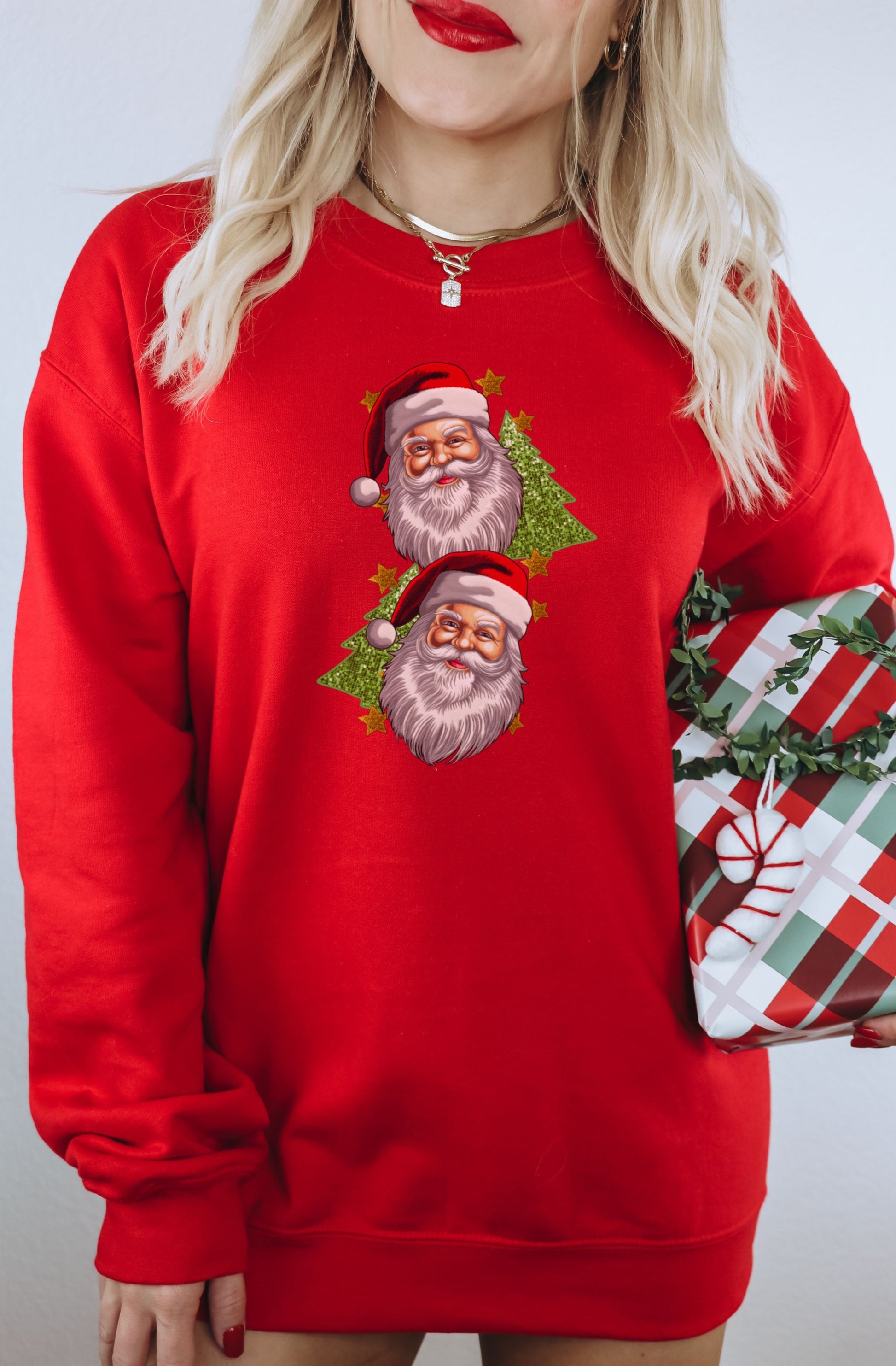 Double Santa Christmas Sweater Holiday Apparel