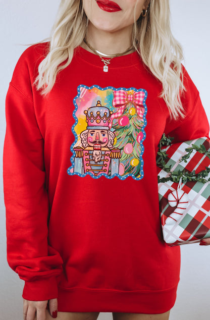 Festive Nutcracker and Bow Design Christmas Sweatshirt