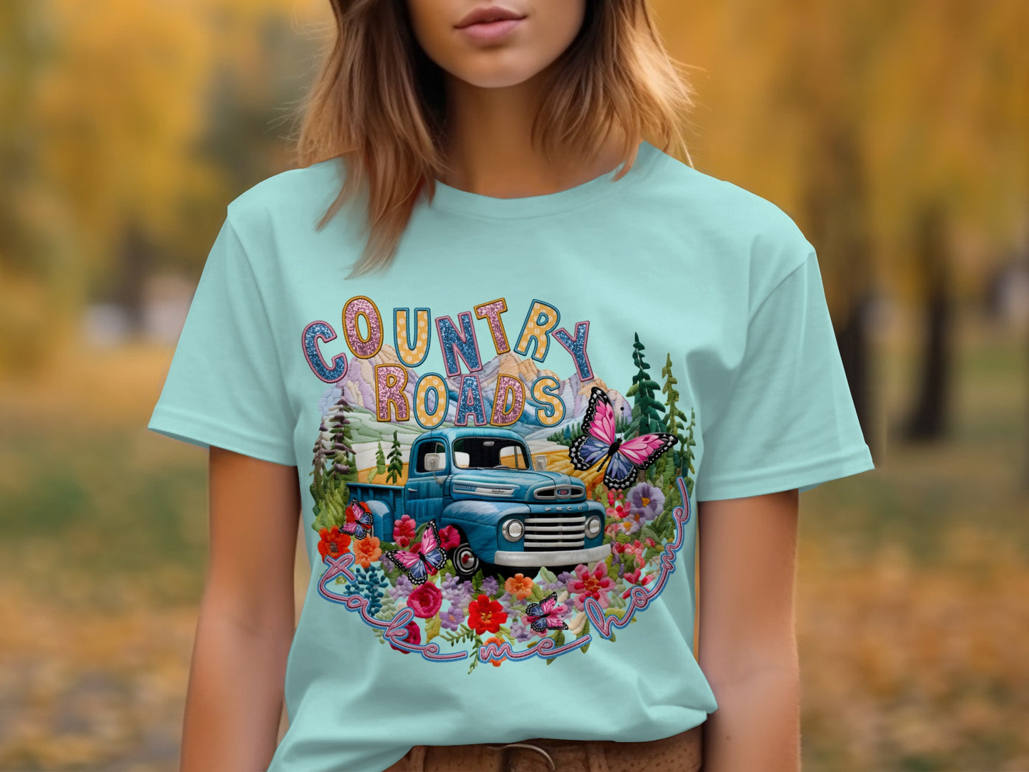 Country Roads Vintage Truck Graphic Tee Shirt
