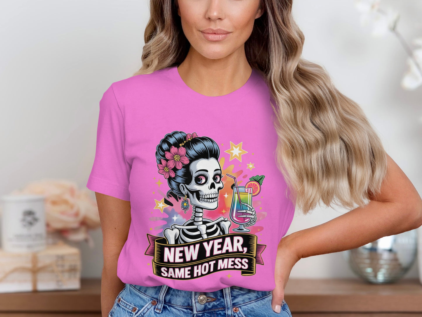 New Year Same Hot Mess Skeleton Graphic T-Shirt