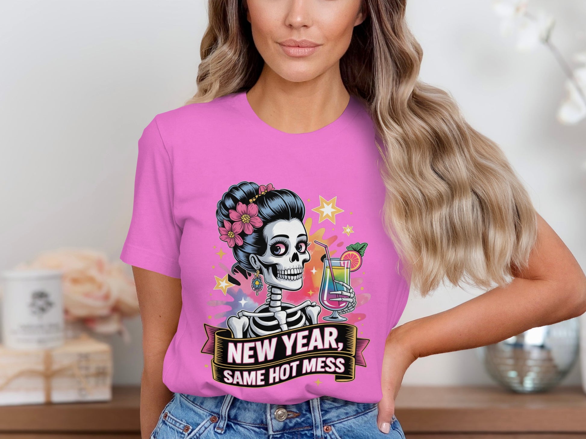 New Year Same Hot Mess Skeleton Graphic T-Shirt