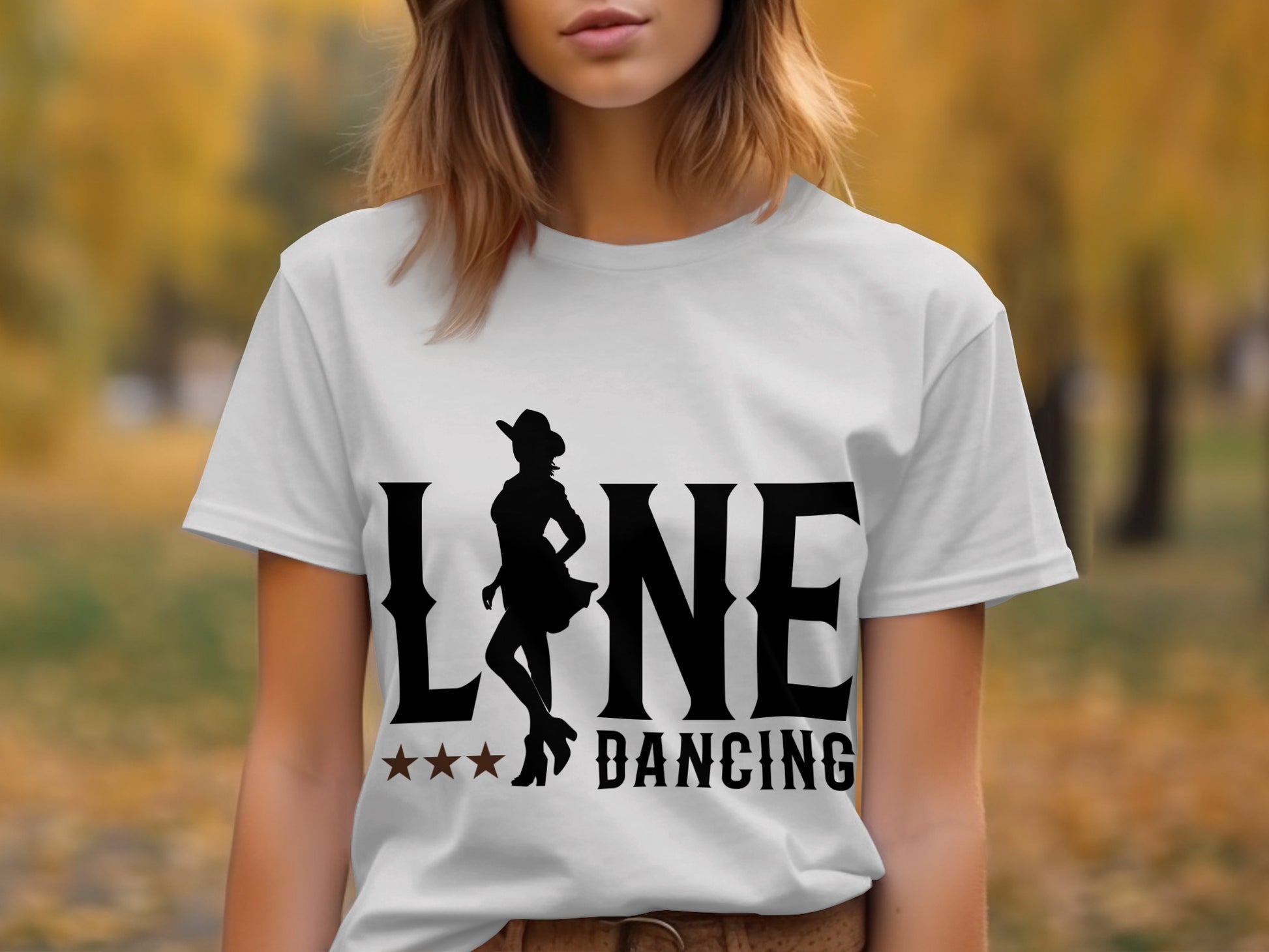 Line Dancing Graphic Tee with Silhouette Design