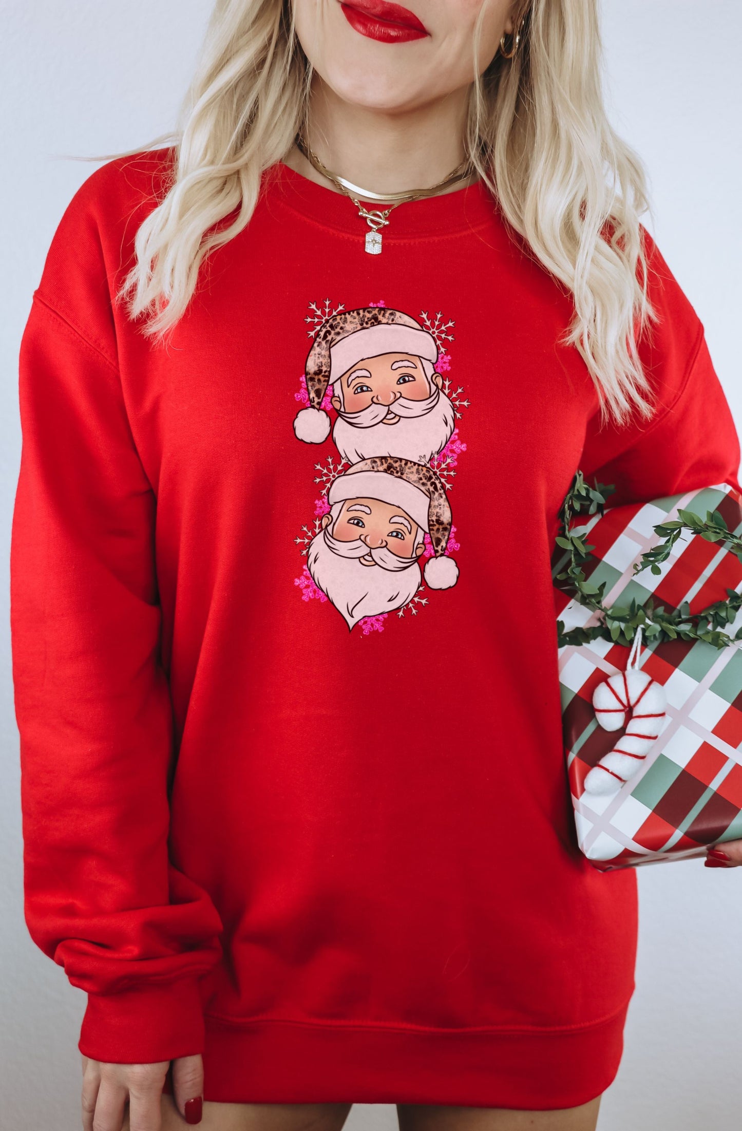 Festive Red Santa Face Print Holiday Sweatshirt