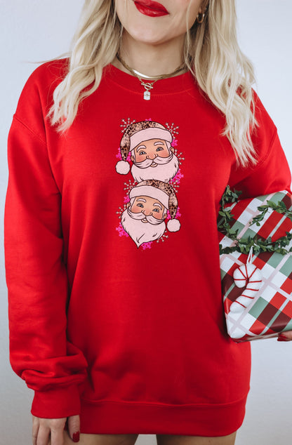 Festive Red Santa Face Print Holiday Sweatshirt