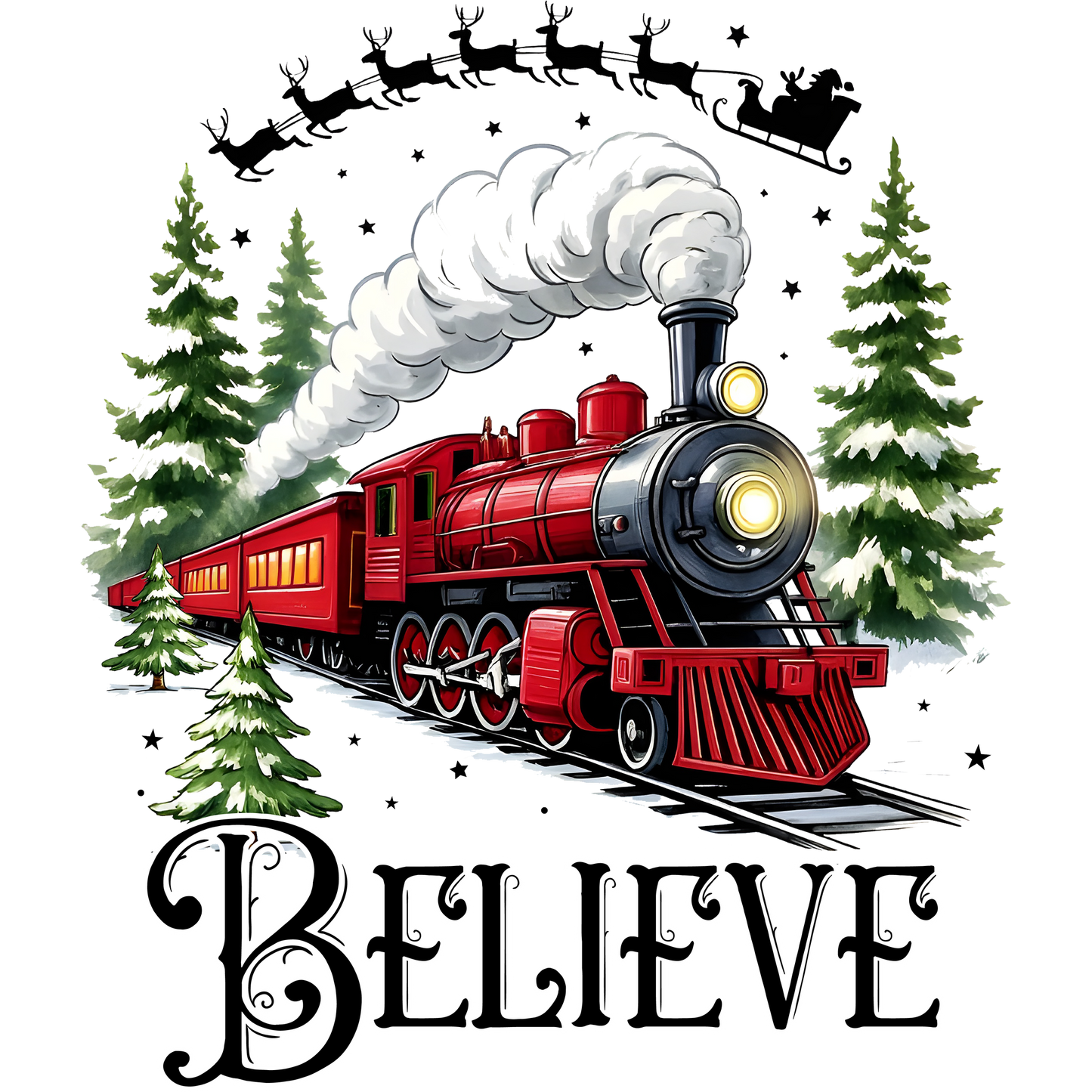 Believe Santa Train Christmas Art Print
