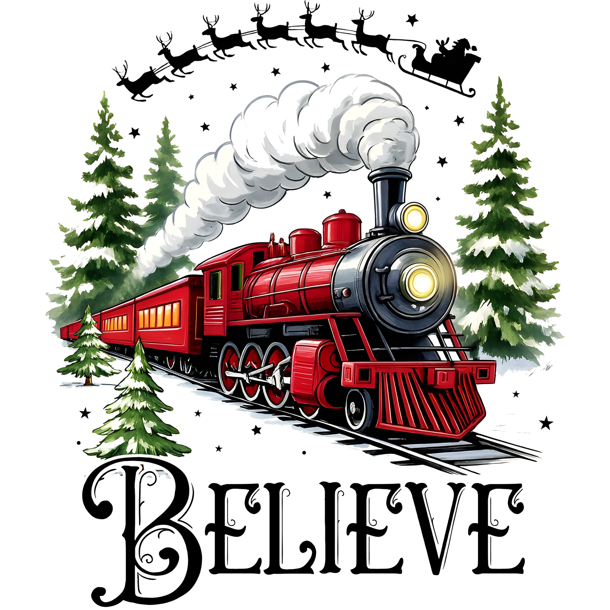 Believe Santa Train Christmas Art Print