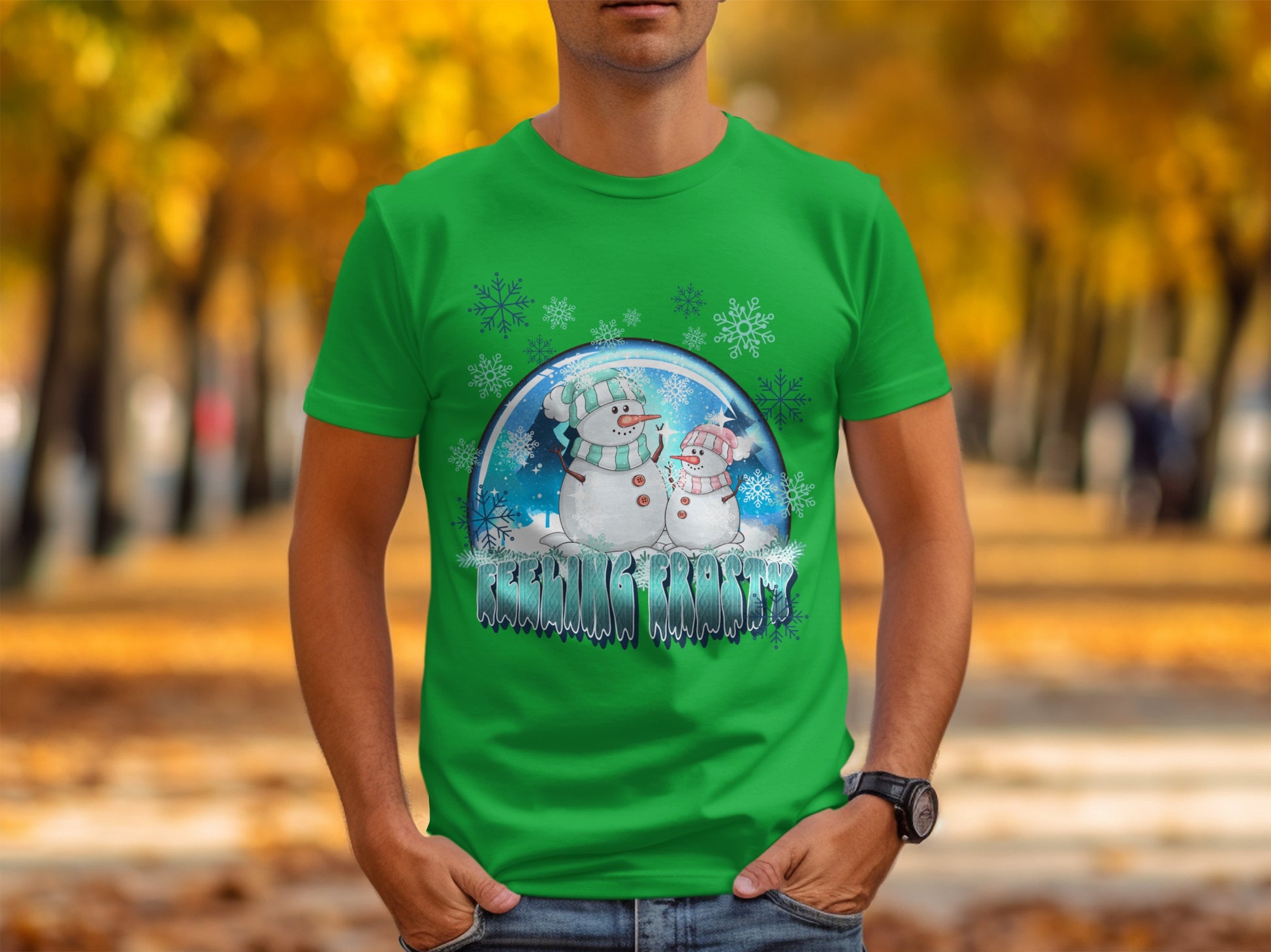 Festive Snowmen Globe Print T-shirt for Holiday Cheer
