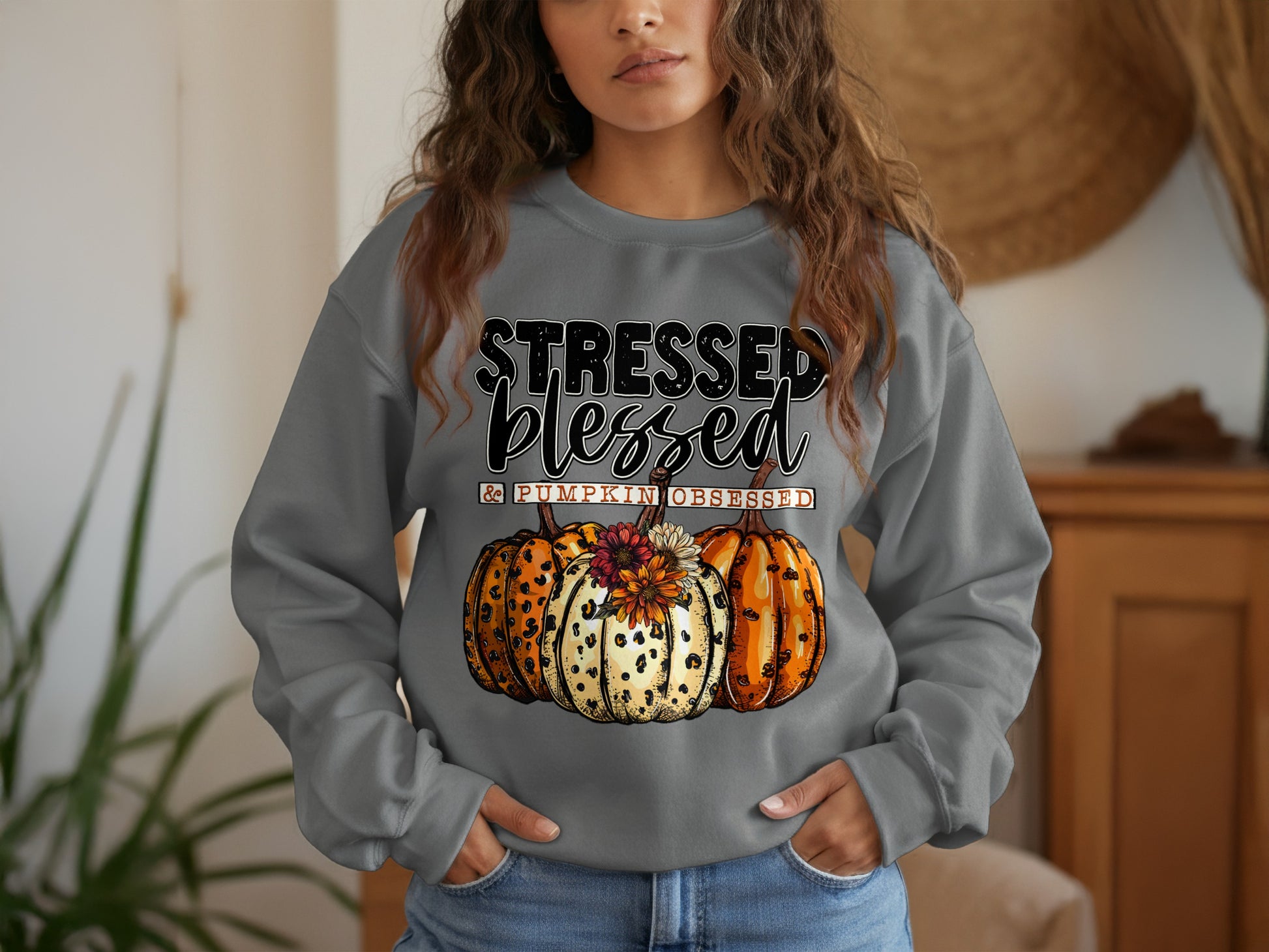 Stressed Blessed Pumpkin Obsessed Fall Sweatshirt