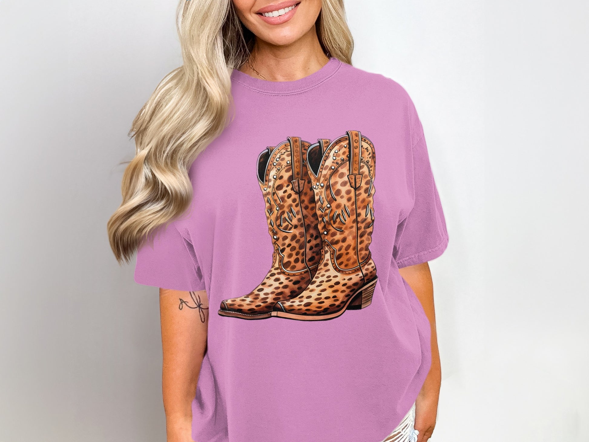 Leopard Print Cowboy Boots Graphic T-Shirt