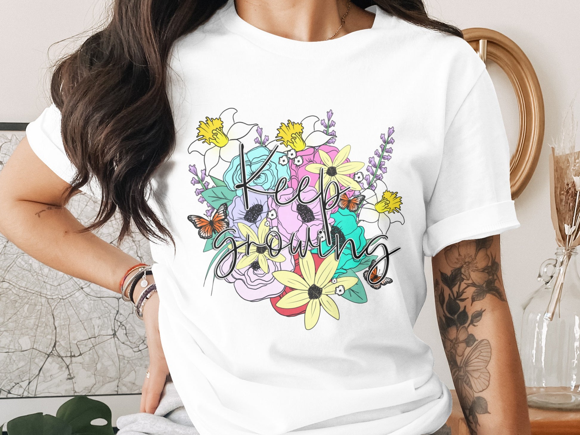 Keep Growing Inspirational Floral Graphic Tee