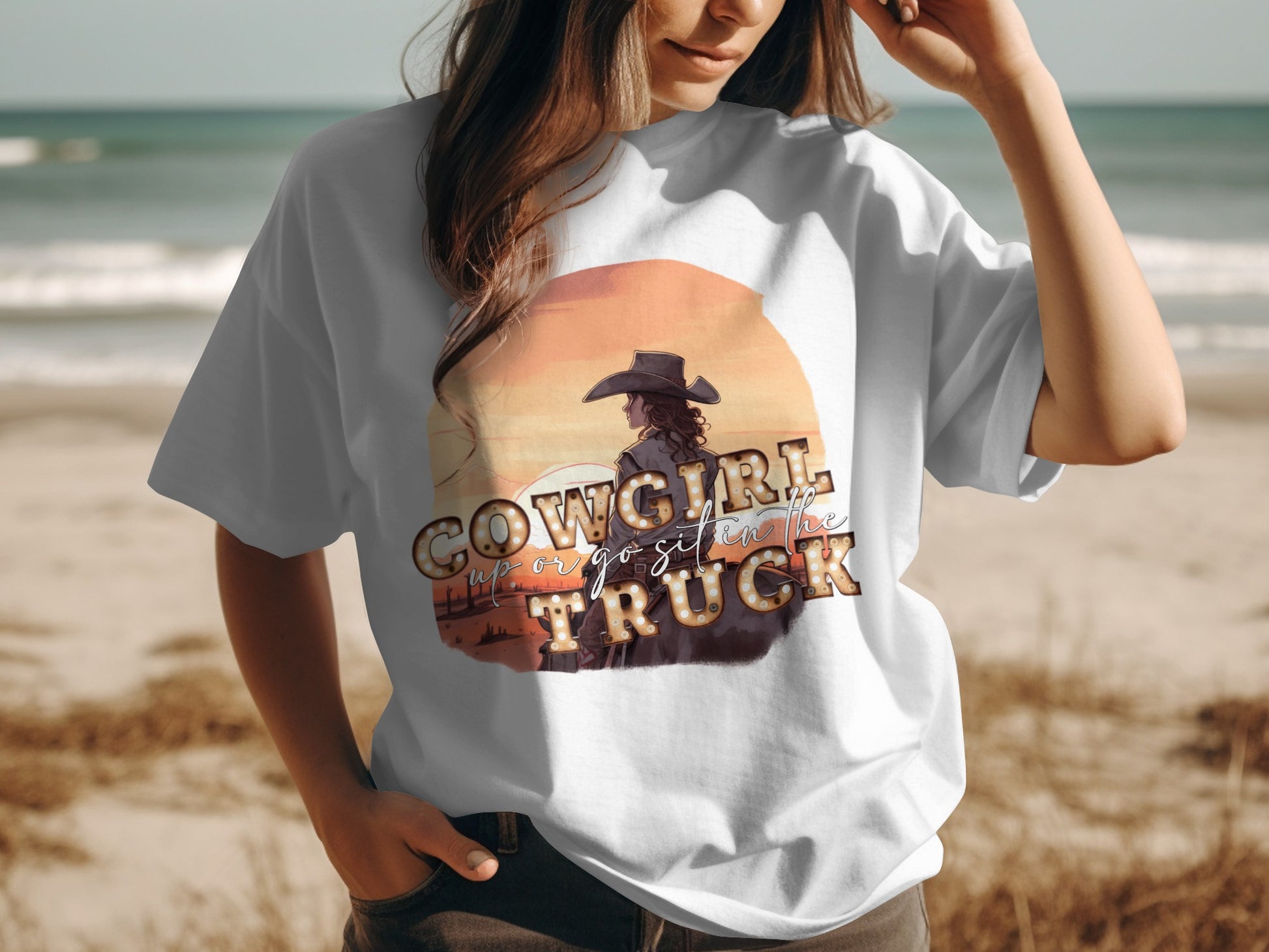 Cowgirl Up Go Sit In The Truck Graphic T-shirt
