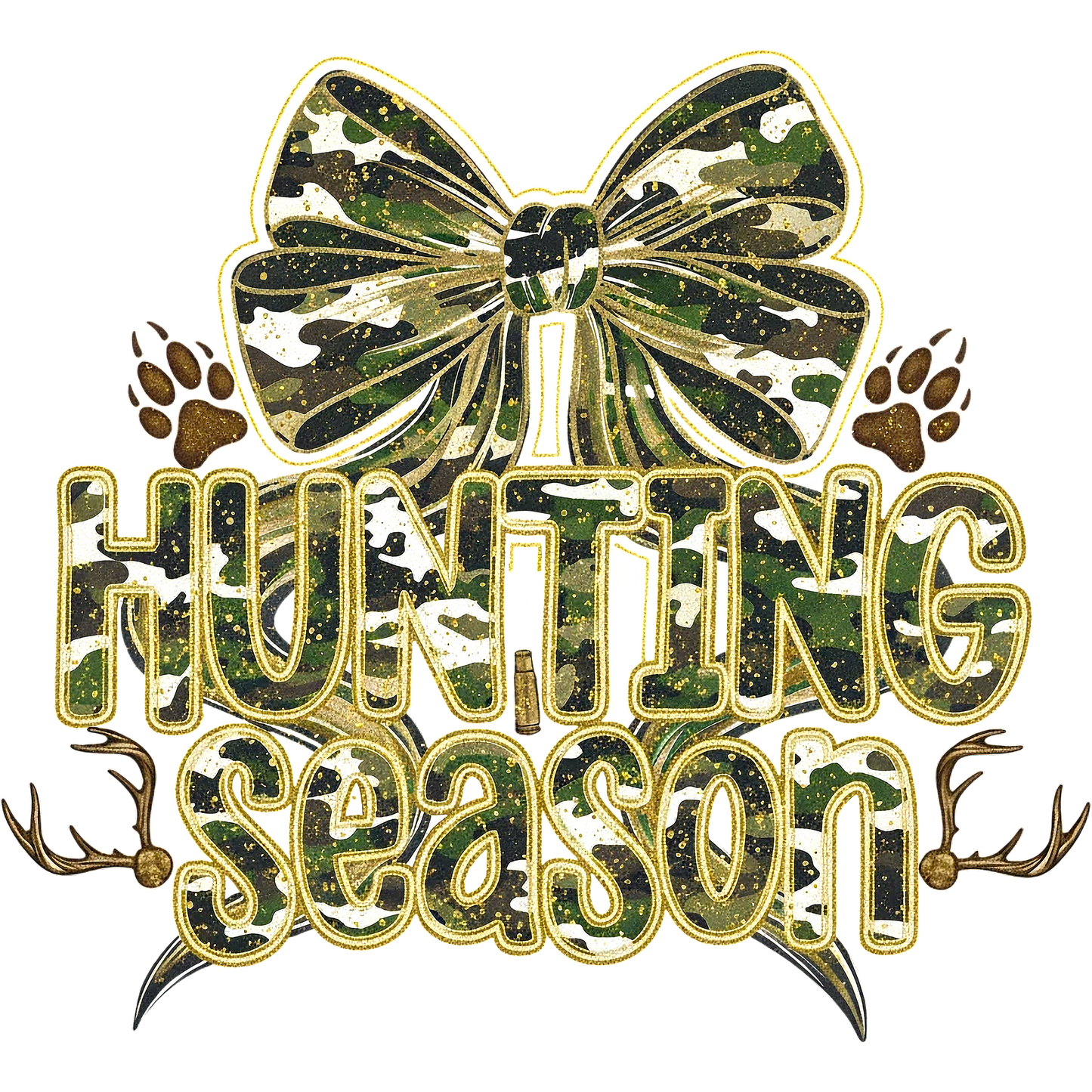 Hunting Season Design with Camo Bow and Antlers