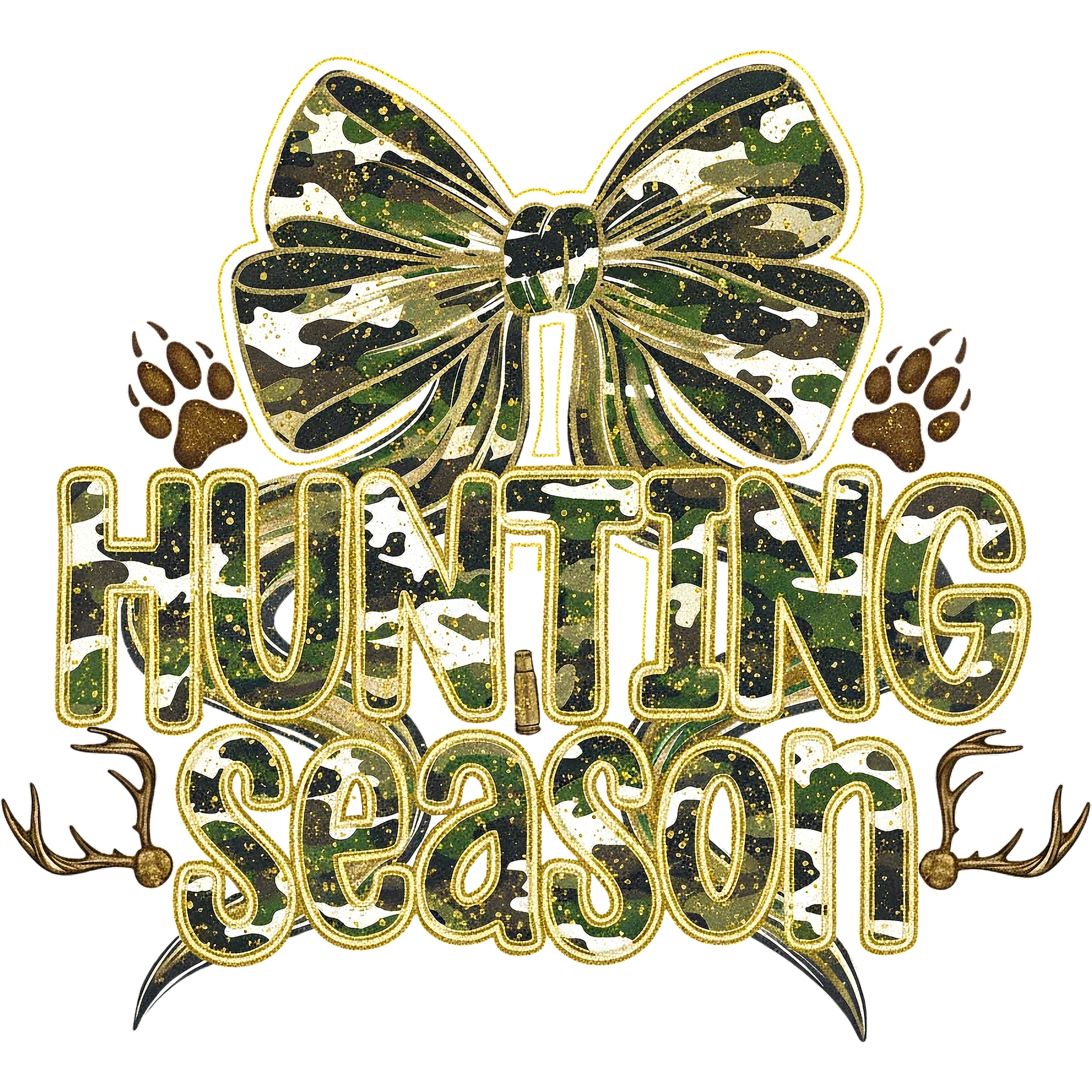 Hunting Season Design with Camo Bow and Antlers