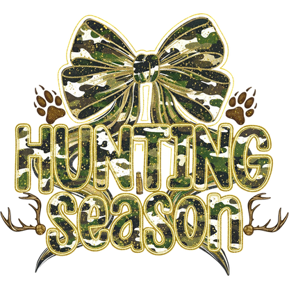 Hunting Season Design with Camo Bow and Antlers