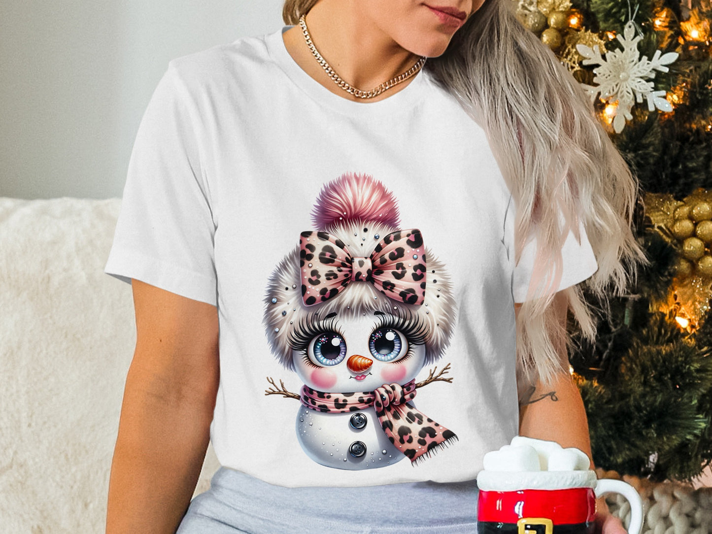 Cute Snowman with Animal Print Hat Shirt
