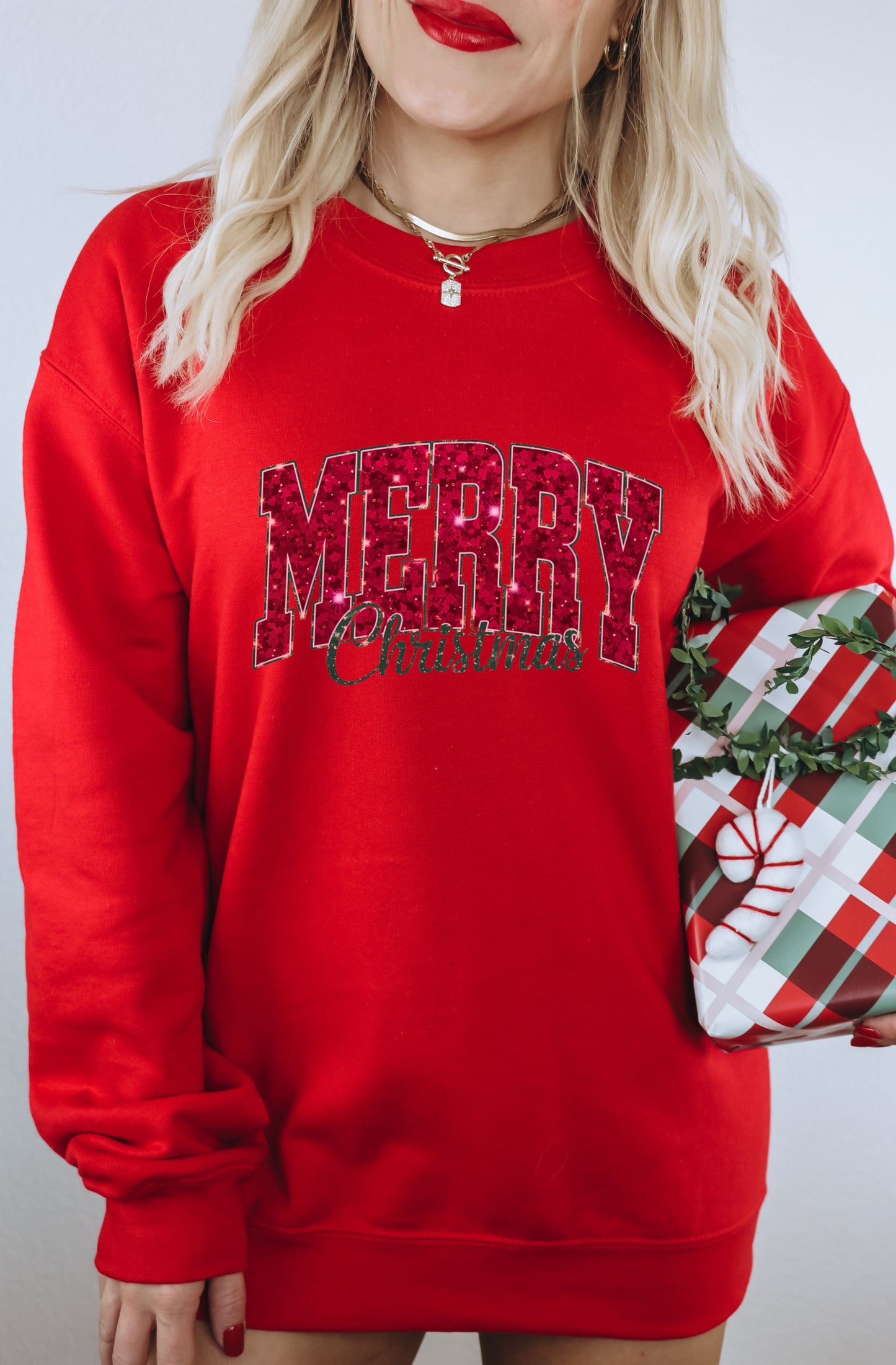 Festive Merry Christmas Graphic Red Sweatshirt