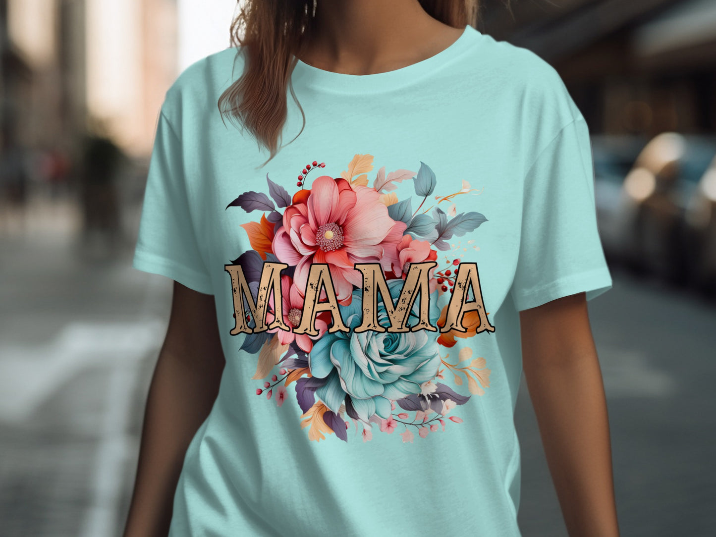 Mama Graphic Tee with Floral Design Shirt