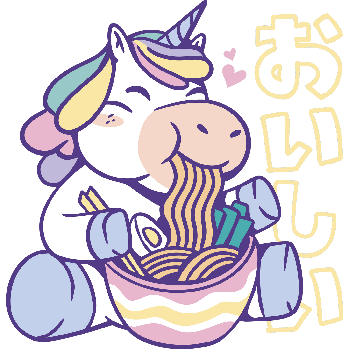 Kawaii Unicorn Eating Ramen Oishii Graphic Design