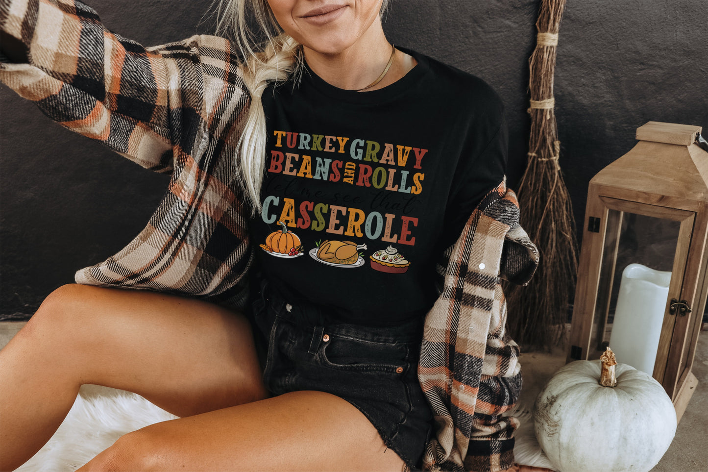 Turkey Gravy Beans Rolls Casserole Festive Shirt