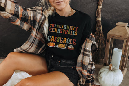 Turkey Gravy Beans Rolls Casserole Festive Shirt