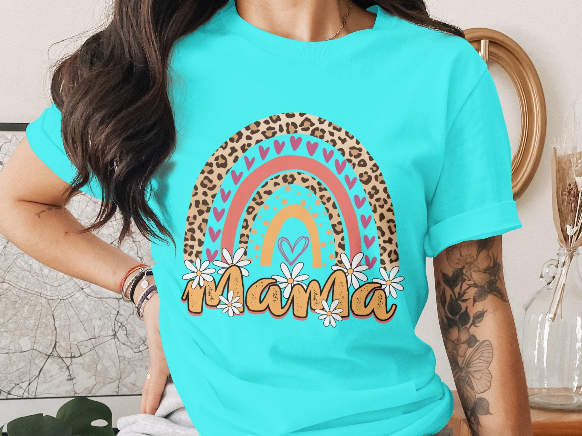 Colorful Mama Rainbow Heart Leopard Design Shirt