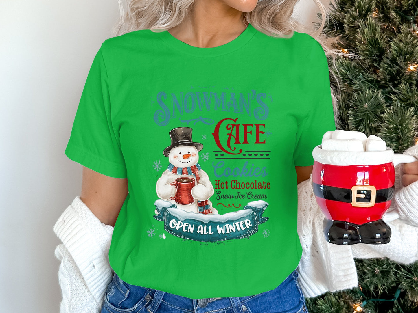Snowman's Cafe Festive Hot Chocolate Graphic T-shirt