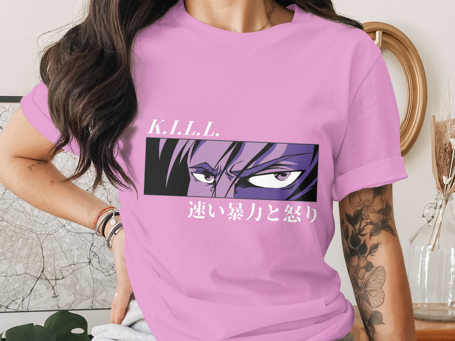 Anime Graphic Tee with Bold Japanese Text Design