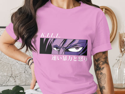 Anime Graphic Tee with Bold Japanese Text Design