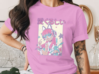 Cute Anime Girl Graphic T-Shirt with Fun Design
