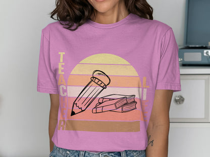 Teacher Life Pencil and Books Graphic Tee