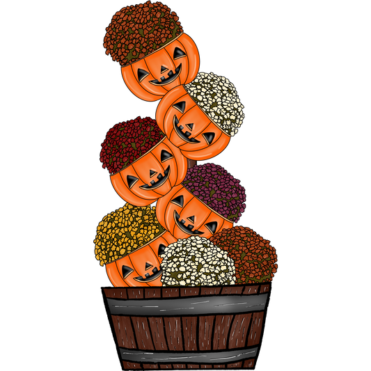 Stacked Pumpkin Planters with Colorful Flowers Decor