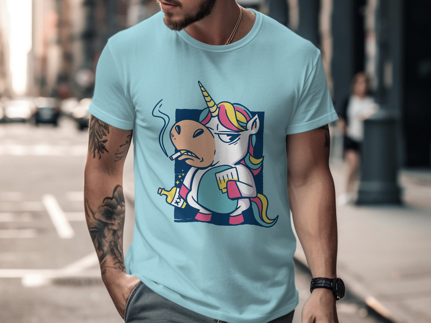 'Cool Unicorn Graphic Tee Smoking Relaxed Street Style Shirt'