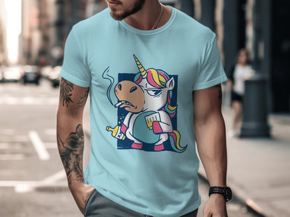 'Cool Unicorn Graphic Tee Smoking Relaxed Street Style Shirt'