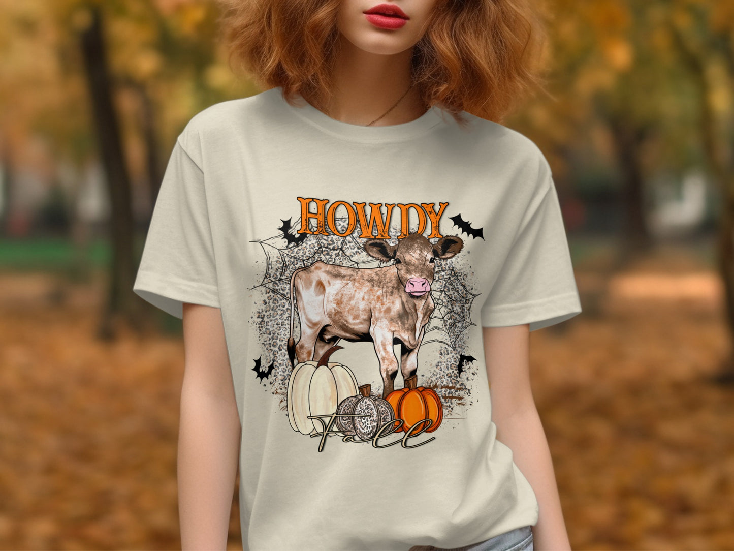Howdy Fall with Cow Pumpkin and Bat T Shirt