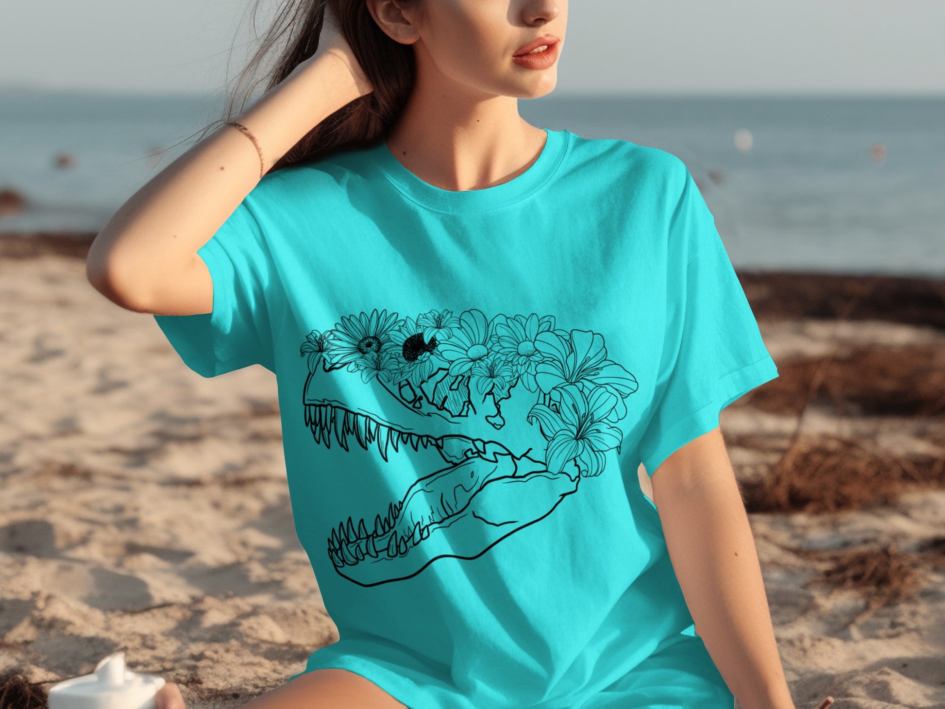 Floral Dinosaur Graphic Short Sleeve T-Shirt