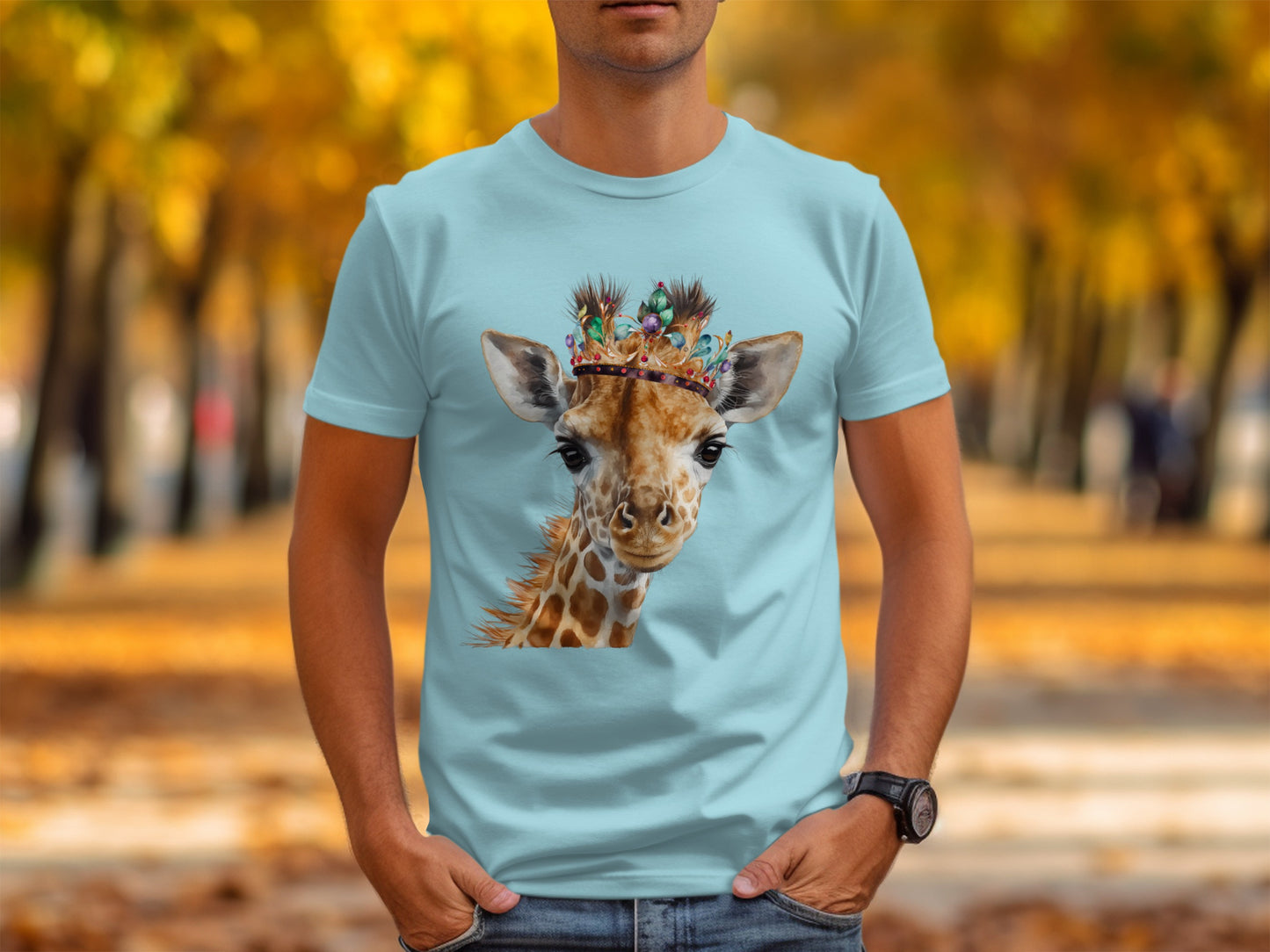 Cute Giraffe with Flower Crown Graphic Design T-Shirt